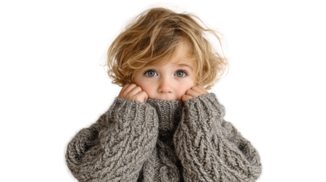 Cute child wearing a cozy sweater, making an adorable expression, perfect for family and lifestyle themes. - Powered by Adobe