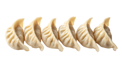 Delicious dumplings arranged in a row, white isolate background.