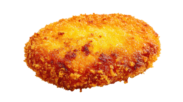 Delicious golden-brown croquette, crispy outer layer, isolated on white background.