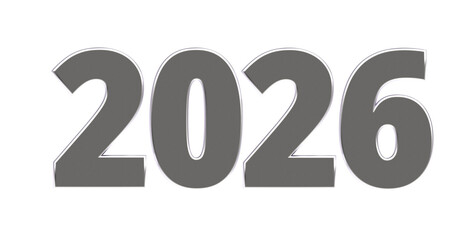 2026 - moderne plakative silberne 3D Jahreszahl mit metallisch schimmerndem Farbverlauf, Neujahr, zukünftige Trends, Technologie, Business, Saison, Jubiläum, Innovation, Geschäftspräsentation, Schrift