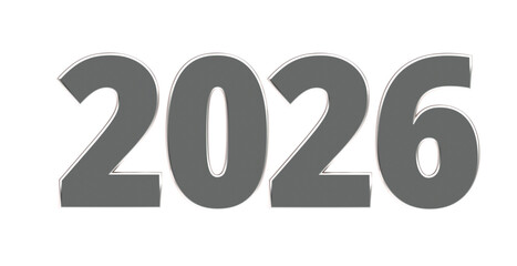 2026 - moderne plakative silberne 3D Jahreszahl mit metallisch schimmerndem Farbverlauf, Neujahr, zukünftige Trends, Technologie, Business, Saison, Jubiläum, Innovation, Geschäftspräsentation, Schrift