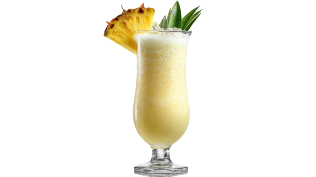 Delicious tropical cocktail with pineapple garnish on a transparent background.