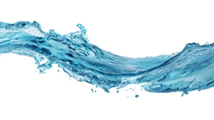 Dynamic wave of clear blue water, isolated on white background.