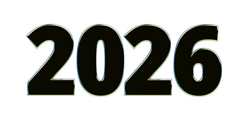 2026 - moderne plakative blaue 3D Jahreszahl mit metallisch schimmerndem Farbverlauf, Neujahr, zukünftige Trends, Technologie, Business, Saison, Jubiläum, Innovation, Geschäftspräsentation, Schrift