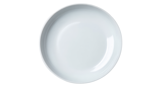 Empty white plate isolated on a plain background for culinary presentations and restaurant use.