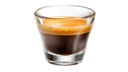 Espresso shot in a clear glass cup showcasing rich color and crema, perfect for coffee enthusiasts.
