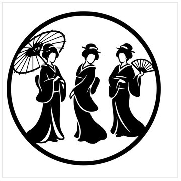Japanese Geisha /Maiko Silhouette Vector Art. Suitable for laser cutting, vinyl decals, wall art, or a traditional -style logo. 
