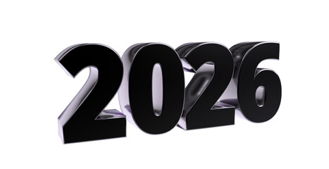 2026 - moderne plakative schwarze 3D Jahreszahl mit metallisch schimmerndem Farbverlauf, Neujahr, zukünftige Trends, Technologie, Business, Saison, Jubiläum, Innovation, Geschäftspräsentation, Schrift