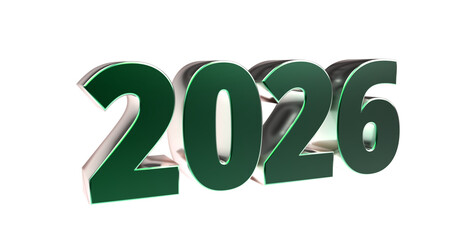 2026 - moderne plakative grüne 3D Jahreszahl mit metallisch schimmerndem Farbverlauf, Neujahr, zukünftige Trends, Technologie, Business, Saison, Jubiläum, Innovation, Geschäftspräsentation, Schrift