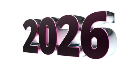 2026 - moderne plakative rote 3D Jahreszahl mit metallisch schimmerndem Farbverlauf, Neujahr, zukünftige Trends, Technologie, Business, Saison, Jubiläum, Innovation, Geschäftspräsentation, Schrift
