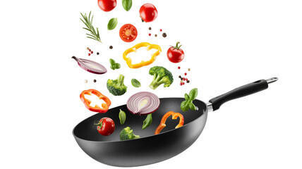 Culinary Delight Fresh Vegetables Tossed in Wok Ready for Stir-Fry, Showcasing Healthy Eating and Vibrant Colors, Perfect for Food Blogs and Recipe Sites