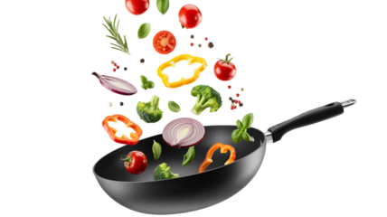 Culinary Delight Fresh Vegetables Tossed in Wok Ready for Stir-Fry, Showcasing Healthy Eating and Vibrant Colors, Perfect for Food Blogs and Recipe Sites