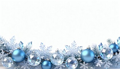Festive Blue and White Ornaments with Snowflakes and Sparkling Gems