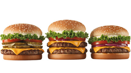 Indulge in juicy gourmet burgers, a trio of deliciousness with fresh veggies, cheese, and perfectly grilled patties for ultimate food satisfaction