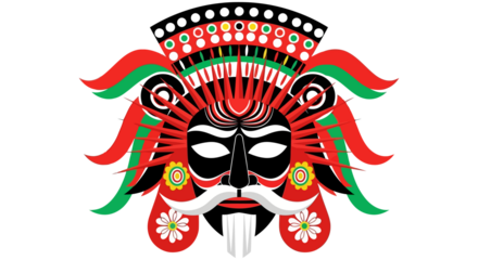 Traditional Indian Kathakali mask with vibrant colors and intricate details