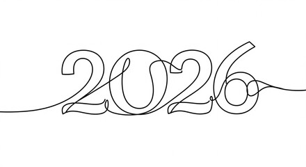 2026 Monoline Continuous Line New Year Design, thread 2026 lettering design
