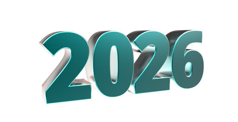 2026 - moderne plakative türkise 3D Jahreszahl mit metallisch schimmerndem Farbverlauf, Neujahr, zukünftige Trends, Technologie, Business, Saison, Jubiläum, Innovation, Geschäftspräsentation, Schrift