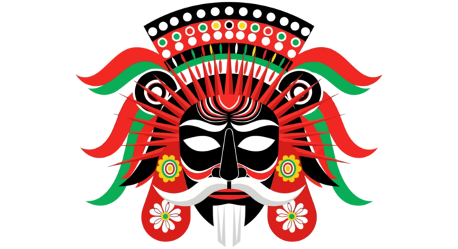 Traditional Indian Kathakali mask with vibrant colors and intricate details