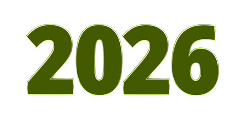 2026 - moderne plakative grüne 3D Jahreszahl mit metallisch schimmerndem Farbverlauf, Neujahr, zukünftige Trends, Technologie, Business, Saison, Jubiläum, Innovation, Geschäftspräsentation, Schrift