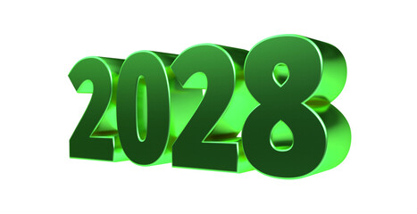 2028 - moderne plakative grüne 3D Jahreszahl mit metallisch schimmerndem Farbverlauf, Neujahr, zukünftige Trends, Technologie, Business, Saison, Jubiläum, Innovation, Geschäftspräsentation, Schrift