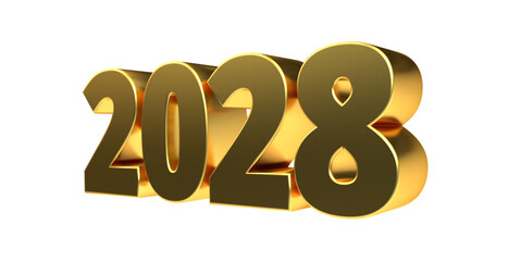 2028 - moderne plakative goldene 3D Jahreszahl mit metallisch schimmerndem Farbverlauf, Neujahr, zukünftige Trends, Technologie, Business, Saison, Jubiläum, Innovation, Geschäftspräsentation, Schrift