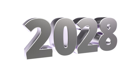 2028 - moderne plakative silberne 3D Jahreszahl mit metallisch schimmerndem Farbverlauf, Neujahr, zukünftige Trends, Technologie, Business, Saison, Jubiläum, Innovation, Geschäftspräsentation, Schrift