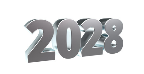 2028 - moderne plakative silberne 3D Jahreszahl mit metallisch schimmerndem Farbverlauf, Neujahr, zukünftige Trends, Technologie, Business, Saison, Jubiläum, Innovation, Geschäftspräsentation, Schrift