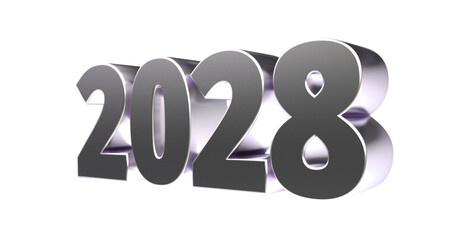 2028 - moderne plakative silberne 3D Jahreszahl mit metallisch schimmerndem Farbverlauf, Neujahr, zukünftige Trends, Technologie, Business, Saison, Jubiläum, Innovation, Geschäftspräsentation, Schrift
