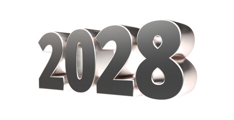 2028 - moderne plakative silberne 3D Jahreszahl mit metallisch schimmerndem Farbverlauf, Neujahr, zukünftige Trends, Technologie, Business, Saison, Jubiläum, Innovation, Geschäftspräsentation, Schrift