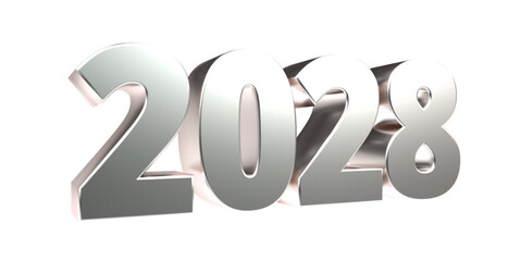2028 - moderne plakative silberne 3D Jahreszahl mit metallisch schimmerndem Farbverlauf, Neujahr, zukünftige Trends, Technologie, Business, Saison, Jubiläum, Innovation, Geschäftspräsentation, Schrift
