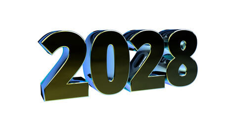 2028 - moderne plakative blaue 3D Jahreszahl mit metallisch schimmerndem Farbverlauf, Neujahr, zukünftige Trends, Technologie, Business, Saison, Jubiläum, Innovation, Geschäftspräsentationen, Schrift