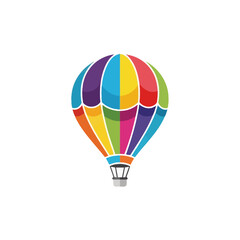 Naklejka premium A vibrant and colorful hot air balloon with multiple panels of different bright colors, set against a white background.