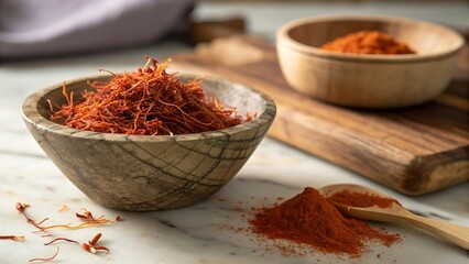 various spices in wooden spoons