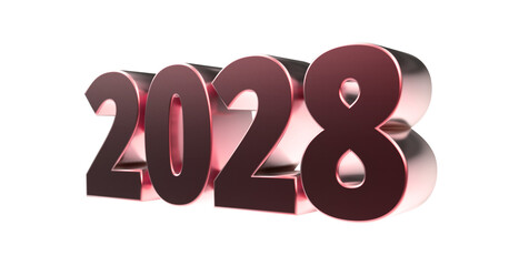 2028 - moderne plakative rote 3D Jahreszahl mit metallisch schimmerndem Farbverlauf, Neujahr, zukünftige Trends, Technologie, Business, Saison, Jubiläum, Innovation, Geschäftspräsentationen, Schrift
