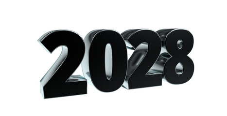 2028 - moderne plakative schwarze 3D Jahreszahl mit metallisch schimmerndem Farbverlauf, Neujahr, zukünftige Trends, Technologie, Business, Saison, Jubiläum, Innovation, Geschäftspräsentation, Schrift
