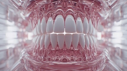 Futuristic 3D Dental Anatomy Render with Symmetrical Glossy Teeth Structure