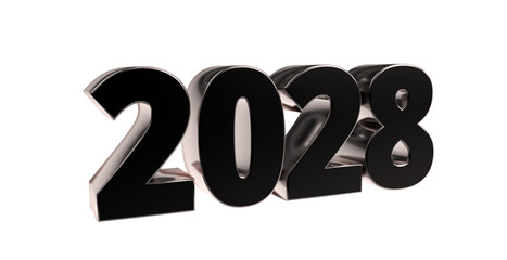 2028 - moderne plakative schwarze 3D Jahreszahl mit metallisch schimmerndem Farbverlauf, Neujahr, zukünftige Trends, Technologie, Business, Saison, Jubiläum, Innovation, Geschäftspräsentation, Schrift