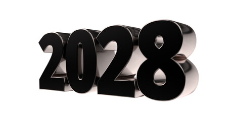 2028 - moderne plakative schwarze 3D Jahreszahl mit metallisch schimmerndem Farbverlauf, Neujahr, zukünftige Trends, Technologie, Business, Saison, Jubiläum, Innovation, Geschäftspräsentation, Schrift