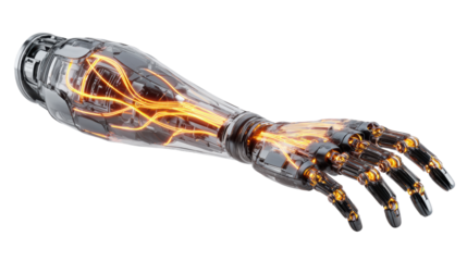 Futuristic robotic hand with glowing circuitry, designed for advanced functionalities in technology.