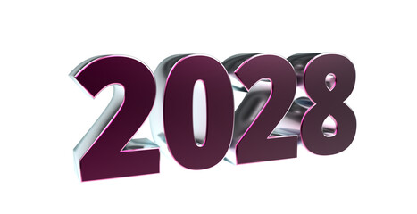 2028 - moderne plakative violett 3D Jahreszahl mit metallisch schimmerndem Farbverlauf, Neujahr, zukünftige Trends, Technologie, Business, Saison, Jubiläum, Innovation, Geschäftspräsentation, pink