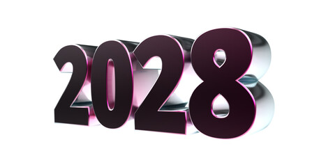2028 - moderne plakative violett 3D Jahreszahl mit metallisch schimmerndem Farbverlauf, Neujahr, zukünftige Trends, Technologie, Business, Saison, Jubiläum, Innovation, Geschäftspräsentation, pink