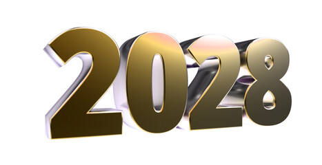 2028 - moderne plakative golden 3D Jahreszahl mit metallisch schimmerndem Farbverlauf, Neujahr, zukünftige Trends, Technologie, Business, Saison, Jubiläum, Innovation, Geschäftspräsentationen, Schrift