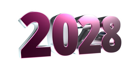 2028 - moderne plakative violett 3D Jahreszahl mit metallisch schimmerndem Farbverlauf, Neujahr, zukünftige Trends, Technologie, Business, Saison, Jubiläum, Innovation, Geschäftspräsentation, pink