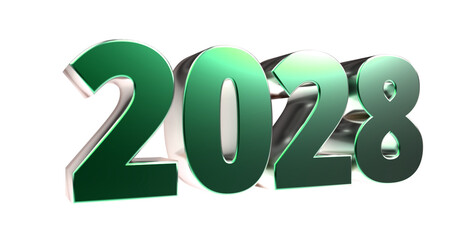 2028 - moderne plakative grüne 3D Jahreszahl mit metallisch schimmerndem Farbverlauf, Neujahr, zukünftige Trends, Technologie, Business, Saison, Jubiläum, Innovation, Geschäftspräsentationen, Schrift