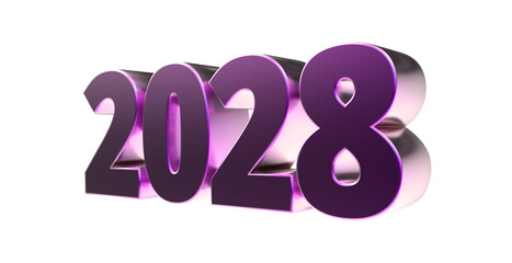 2028 - moderne plakative violett 3D Jahreszahl mit metallisch schimmerndem Farbverlauf, Neujahr, zukünftige Trends, Technologie, Business, Saison, Jubiläum, Innovation, Geschäftspräsentation, pink