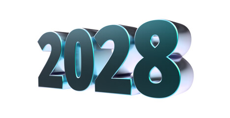 2028 - moderne plakative blaue 3D Jahreszahl mit metallisch schimmerndem Farbverlauf, Neujahr, zukünftige Trends, Technologie, Business, Saison, Jubiläum, Innovation, Geschäftspräsentationen, Schrift