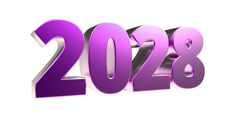 2028 - moderne plakative violett 3D Jahreszahl mit metallisch schimmerndem Farbverlauf, Neujahr, zukünftige Trends, Technologie, Business, Saison, Jubiläum, Innovation, Geschäftspräsentation, pink