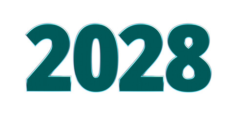 2028 - moderne plakative grüne 3D Jahreszahl mit metallisch schimmerndem Farbverlauf, Neujahr, zukünftige Trends, Technologie, Business, Saison, Jubiläum, Innovation, Geschäftspräsentationen, Schrift