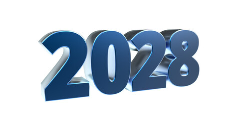 2028 - moderne plakative blaue 3D Jahreszahl mit metallisch schimmerndem Farbverlauf, Neujahr, zukünftige Trends, Technologie, Business, Saison, Jubiläum, Innovation, Geschäftspräsentationen, Schrift
