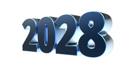 2028 - moderne plakative blaue 3D Jahreszahl mit metallisch schimmerndem Farbverlauf, Neujahr, zukünftige Trends, Technologie, Business, Saison, Jubiläum, Innovation, Geschäftspräsentationen, Schrift